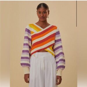 FARM Rio Multicolor Striped V-Neck Sweater